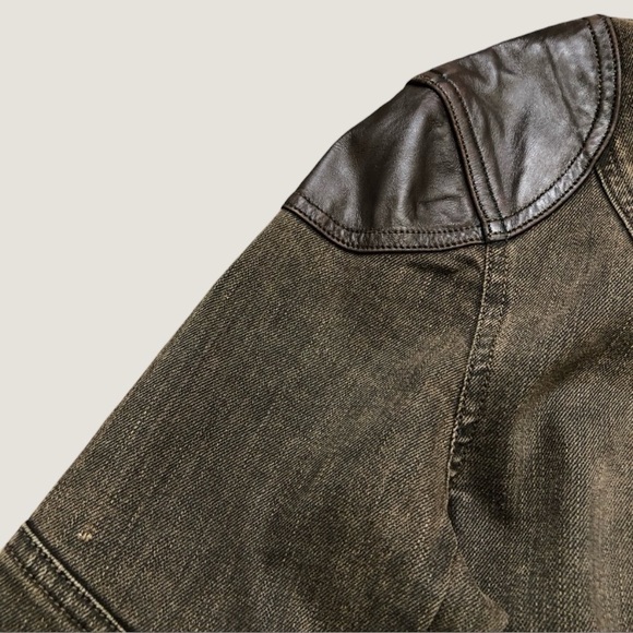 LRL Ralph Lauren Jeans Brown Denim Utility Moto Leather Shoulders Stretch Jacket - Picture 12 of 15